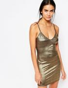 Missguided Metallic Strappy Bodycon Dress - Gold