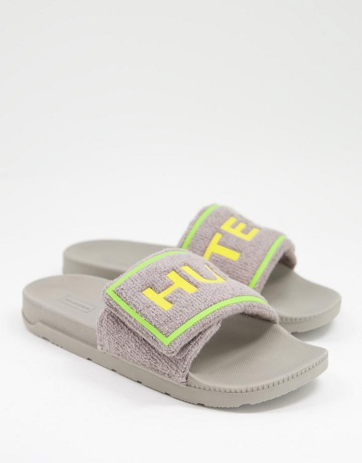Hunter Originals Terry Slides In Gray And Yellow-grey