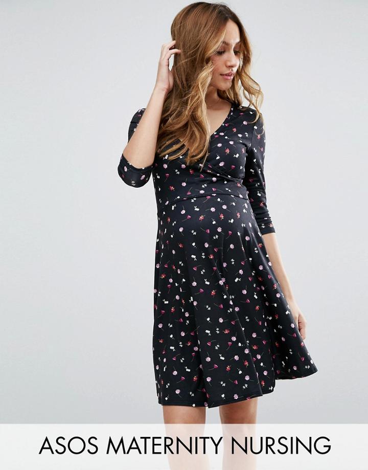 Asos Maternity Nursing Wrap Dress In Ditsy - Multi