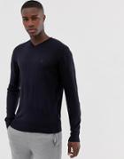 French Connection Plain Logo V Neck Knit Sweater-navy