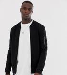 Asos Design Tall Jersey Bomber With Ma1 Pocket In Black - Black