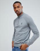 Psycho Bunny 1/4 Zip Sweater Cotton Knit In Gray Marl - Gray