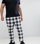 Asos Design Plus Tapered Trousers In Monochrome Flannel Check - Black