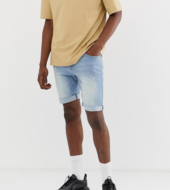 Soul Star Tall Skinny Stretch Fit Denim Shorts-blue