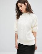Vila Cable Knit High Neck Sweater - White