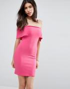 Asos Deep Bardot Mini Bodycon Dress - Pink