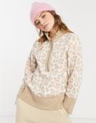 Asos Design Sweater With Zip Through In Animal Pattern-white