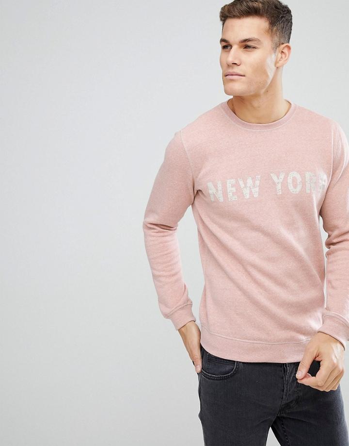 Solid Sweatshirt In Pink Marl With New York Print - Pink