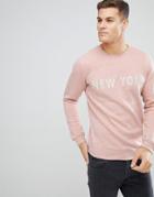 Solid Sweatshirt In Pink Marl With New York Print - Pink