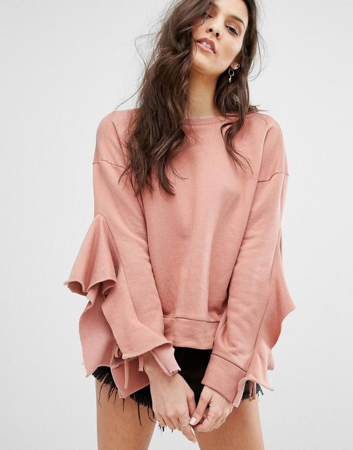 Mango Multi Frill Arm Sweatshirt - Pink