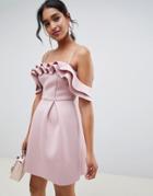 Asos Design Strappy Ruffle Scuba Prom Mini Dress-pink