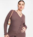 Asos Design Curve Set Ribbed Asymmetric Longline Cardigan-brown