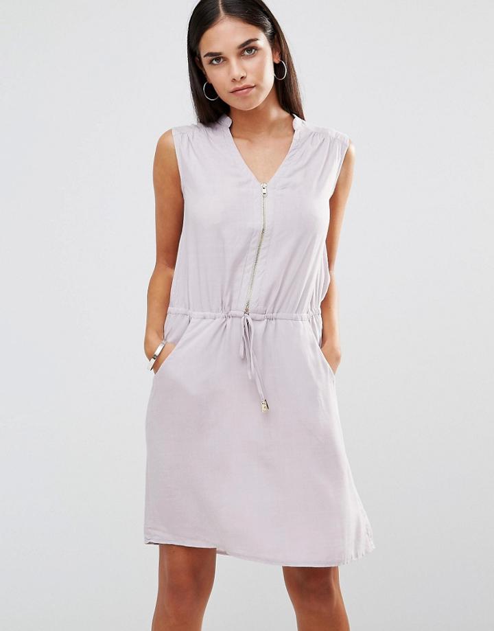 Ax Paris Zip Detail Dress With Drawstring Waist - Gray