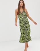 Miss Selfridge Midi Beach Dress In Zebra Print - Green