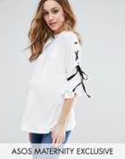 Asos Maternity High Neck Lace Up Shoulder Top - White