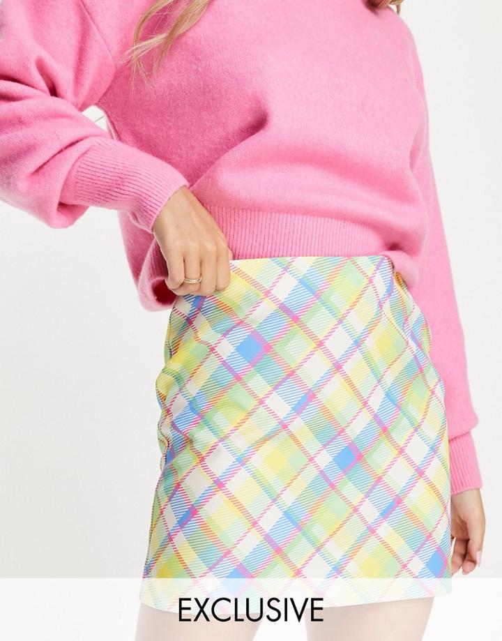 Noisy May Exclusive Mini Skirt In Pastel Check-multi