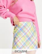 Noisy May Exclusive Mini Skirt In Pastel Check-multi