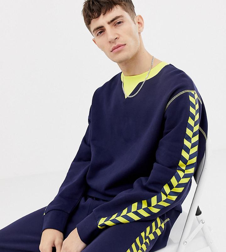 Collusion Regular Fit Navy Sweatshirt With Yellow Taping - Navy