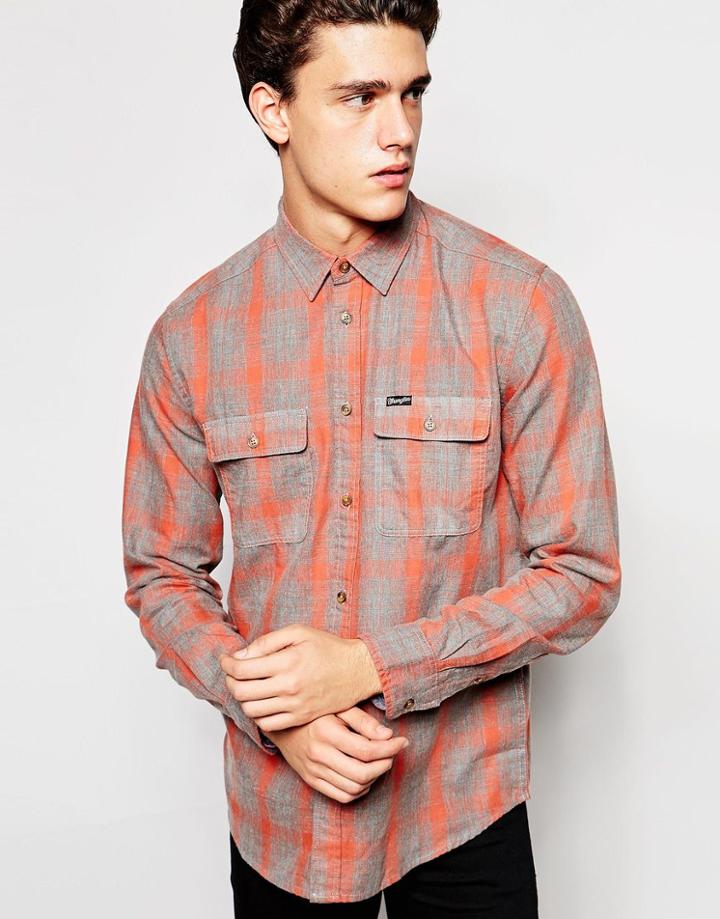 Wrangler Long Sleeve 2 Pocket Flap Shirt - Orange