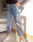 New Look Ripped Boyfriend Jean In Mid Blue