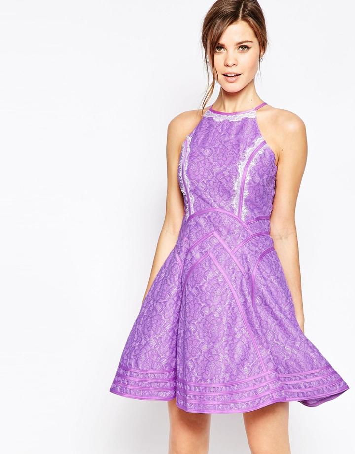 Forever Unique Daphne Skater Dress With Eyelash Lace Trim - Lilac