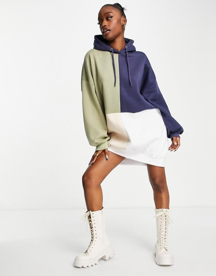 Missguided Hooded Sweats Dress In Navy Color Block