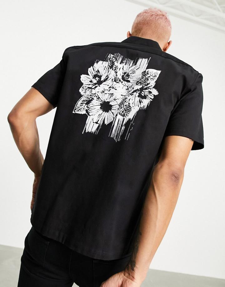 Bolongaro Trevor Twill Baseball Shirt With Print In Black