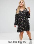 Alice & You Button Front Long Sleeve Swing Dress - Black