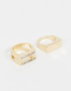 Asos Design Pack Of 2 Rings In Sleek Bar Design With Crystal Detail In Gold Tone - Gold
