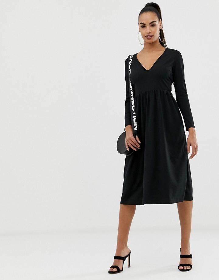 Asos Design Midi Scuba Crepe Skater Dress With Open Back - Black