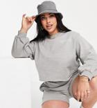 Threadbare Curve Long Sleeve Slogan Crop Top And Sweatpants Shorts Set In Gray Heather-grey