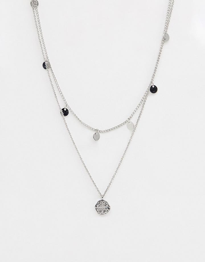 Nylon Double Layered Chain Necklace - Silver