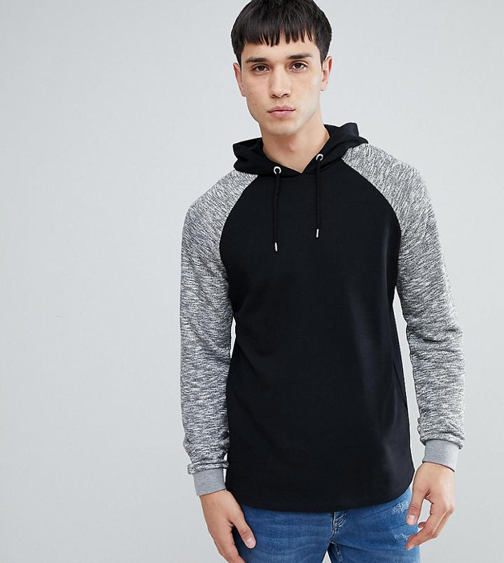 Asos Tall Hoodie With Contrast Raglan Sleeve In Black - Black
