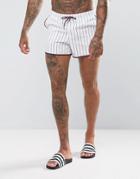 Asos Runner Swim Short In White With Burgundy Stripe Short Length - White