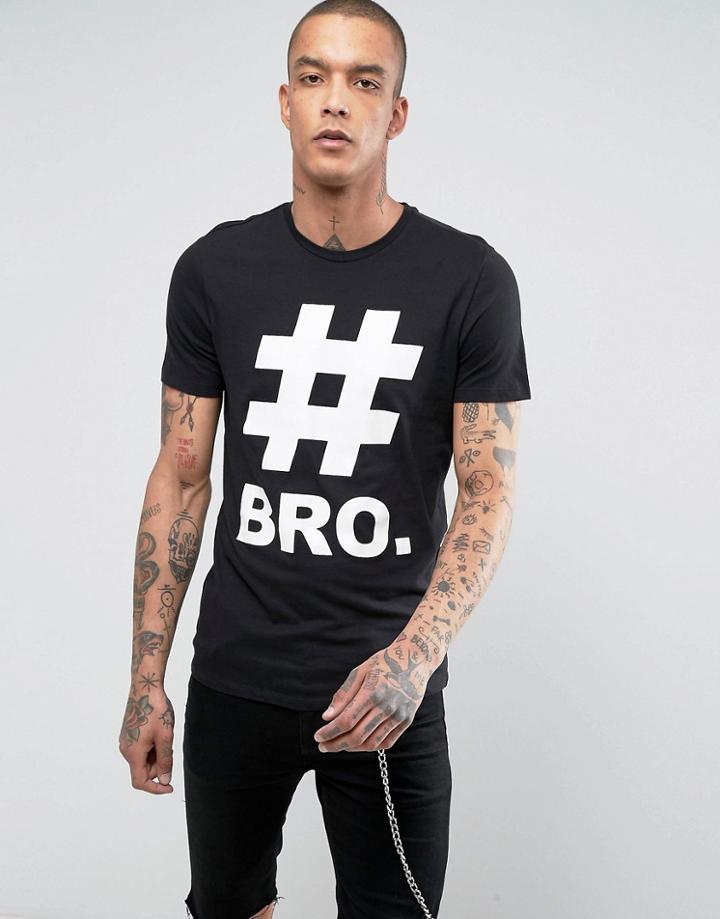 Bershka T-shirt With Slogan Print In Black - Black