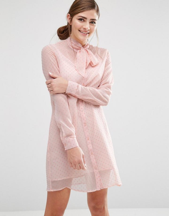 Fashion Union Shirt Dress With Sheer Layer And Bow Collar - Pink