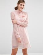 Fashion Union Shirt Dress With Sheer Layer And Bow Collar - Pink