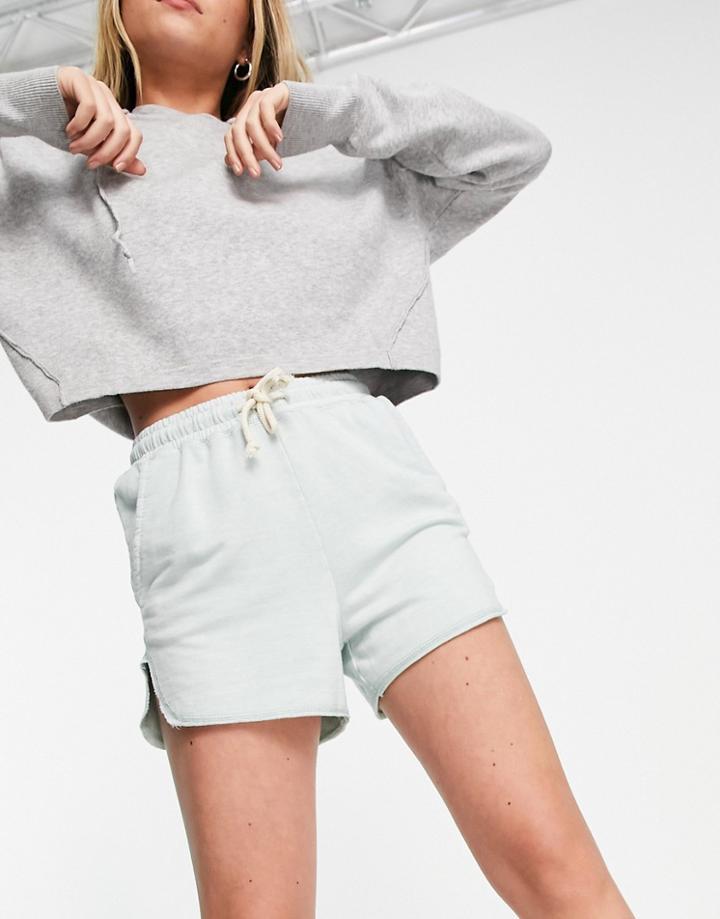Pull & Bear Jersey Runner Shorts In Sage-green