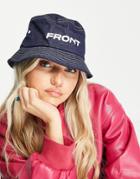 Jjxx Denim Bucket Hat With Front And Back Print In Dark Blue