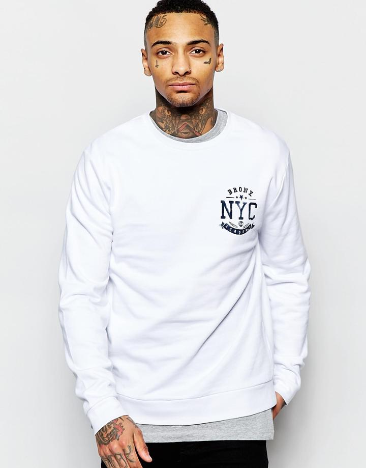 Asos Sweatshirt With Chest Print In White - White