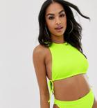 South Beach Exclusive Mix And Match Ribbed Tank Bikini Top In Neon Yellow - Yellow