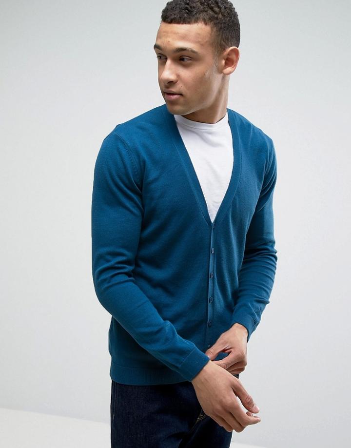 Asos Cotton Cardigan In Deep Blue - Blue