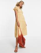 Violet Romance Tiered Midi Dress With Lace Up Back In Grid Print-brown