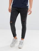 Pull & Bear Super Skinny Cropped Jeans With Rips In Washed Black - Gray