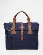 Asos Satchel In Navy Canvas With Contrast Trims - Navy