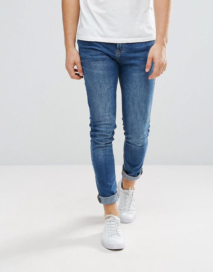 Stradivarius Skinny Jeans In Mid Wash - Blue
