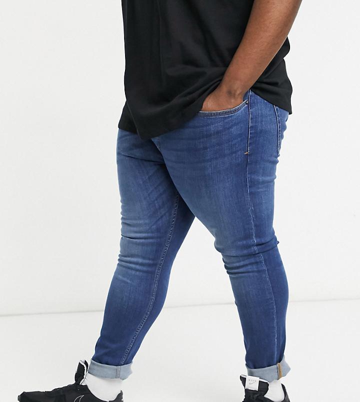 Topman Organic Cotton Blend Big/tall Spray On Jeans In Mid Wash-blues