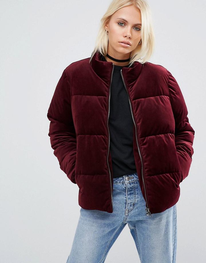 Asos Velvet Padded Jacket - Red