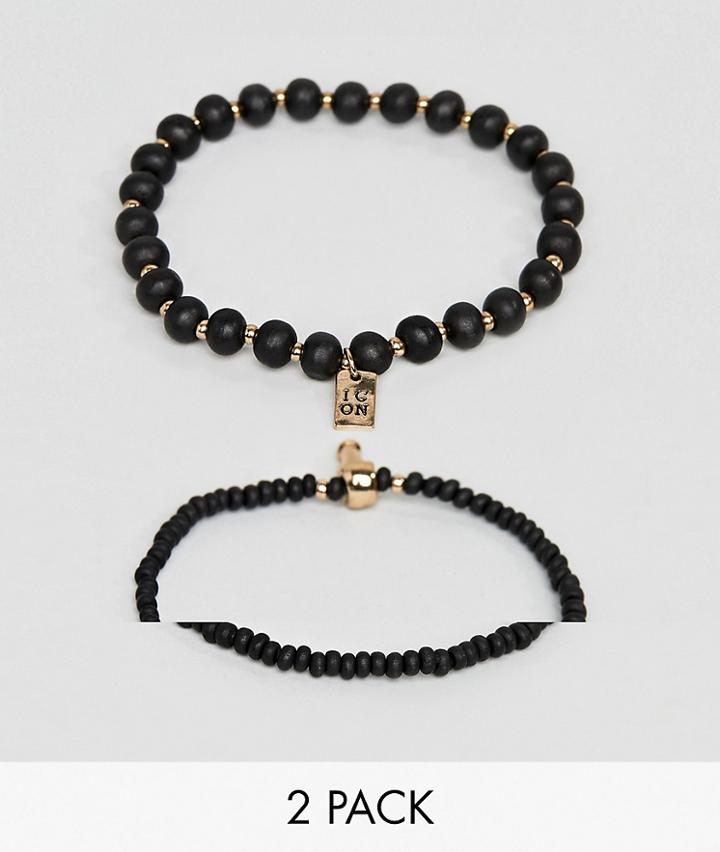 Icon Brand Black Beaded Bracelet In 2 Pack - Black