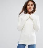 Asos Tall Chunky Sweater With Deep Cuff In Fluffy Yarn - Cream
